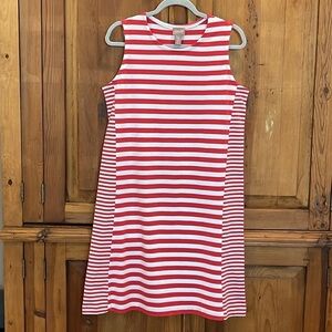 - CHICOS RED STRIPED COTTON/MODAL SLEEVELESS DRESS Sz. 1